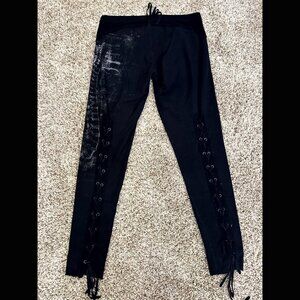 Lip Service Black Bone Graphic Corset Leggings Joggers HTF Goth Metal Punk XL